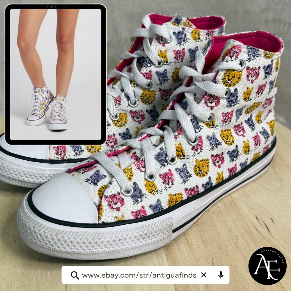 Converse Chuck Taylor All Star High Top Cat Tiger Print Shoes 671706F US 5 Jr.
